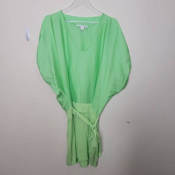 Diane Von Furstenberg Edna Mini Dress Size 2 Two-Tone Lime Green V-Neck - Picture 1 of 6